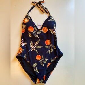 NWT LOFT Beach One Piece Swimsuit - Navy and Orange Floral